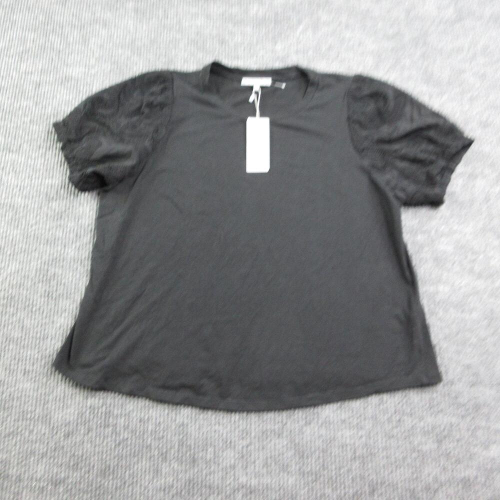 Daniel Rainn Shirt Womens 2X Black Scoop Neck Puff Sleeve Crochet Tee Basic NWT